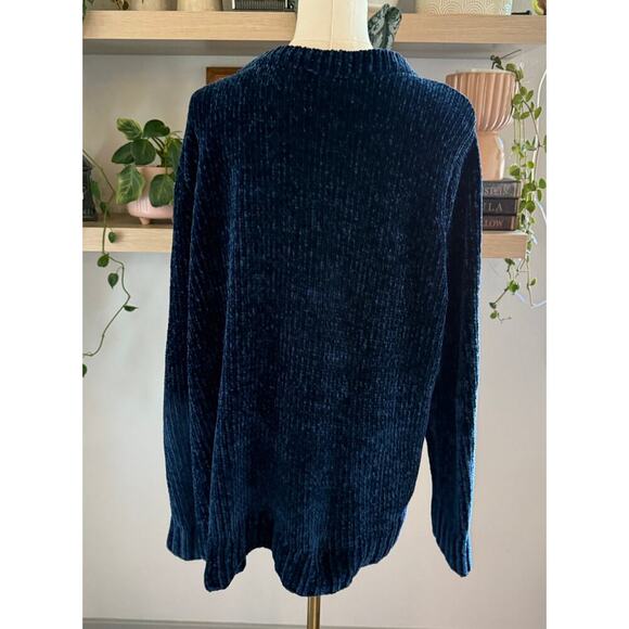 Orvis Chenille Velvet Chunky Sweater Royal Blue Women XL Cozy Rib Knit Winter - Picture 2 of 8